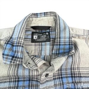 Carhartt Shirt Mens Small Gray Plaid Flannel Button Down Loose Fit Workwear